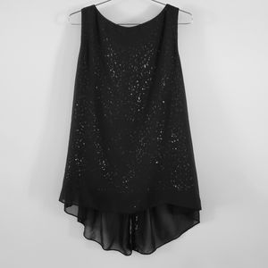 Kay Unger Black Evening Sequin Tank Sheer Silk Overlay Size 8